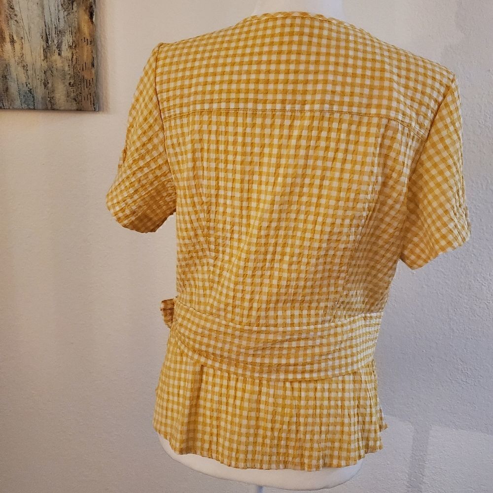 Max Studio Yellow Checker wrap blouse L - Picture 6 of 14